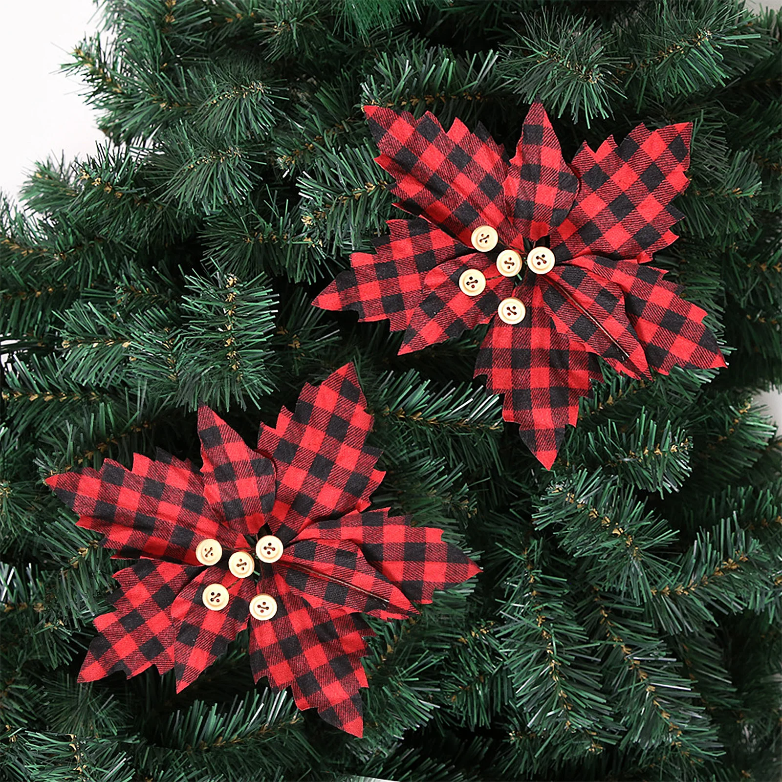 Red and Black Checkered Christmas Tree Ornaments Houndstooth Cloth Flower Garlands Fabric Flowers Home Wreaths Decoration