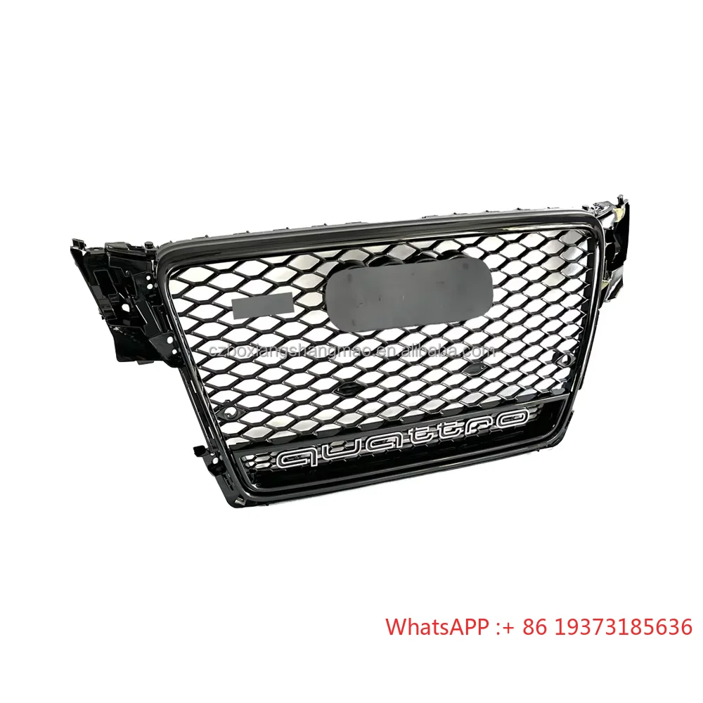 Black Honeycomb Hood Grill Front Bumper Grille for Audi A4 S4 RS4 2008 2009 2010 2011 2012 with Quattro Car Accessories