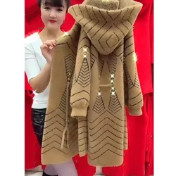 Autunno inverno nuovo cappotto di pelliccia di visone a doppia faccia con cappuccio giacca di lana lunga da donna imbottita capispalla top da donna di mezza età di grandi dimensioni