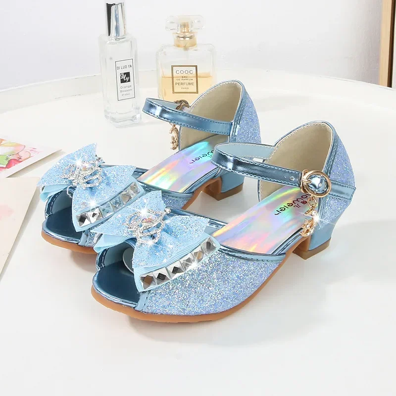 

Girls' Crystal Leather Shoes Princess Spring Summer Children High Heels Fashion Glitter Party Wedding Kids Single Shoes Sandals