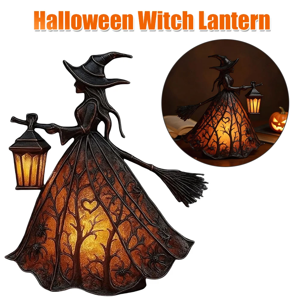 

Стоящая лампа ведьмы из смолы, украшения на Хэллоуин, домашний жуткий ночник, уникальная статуя ведьмы, настольная лампа для подруги, жены