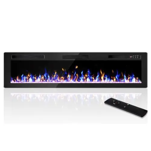 VENDROZ 72 Inch Electric Fireplace Ultra-Thin Recessed & Wall Mounted | Fire place Inserts with Remote Control & Button