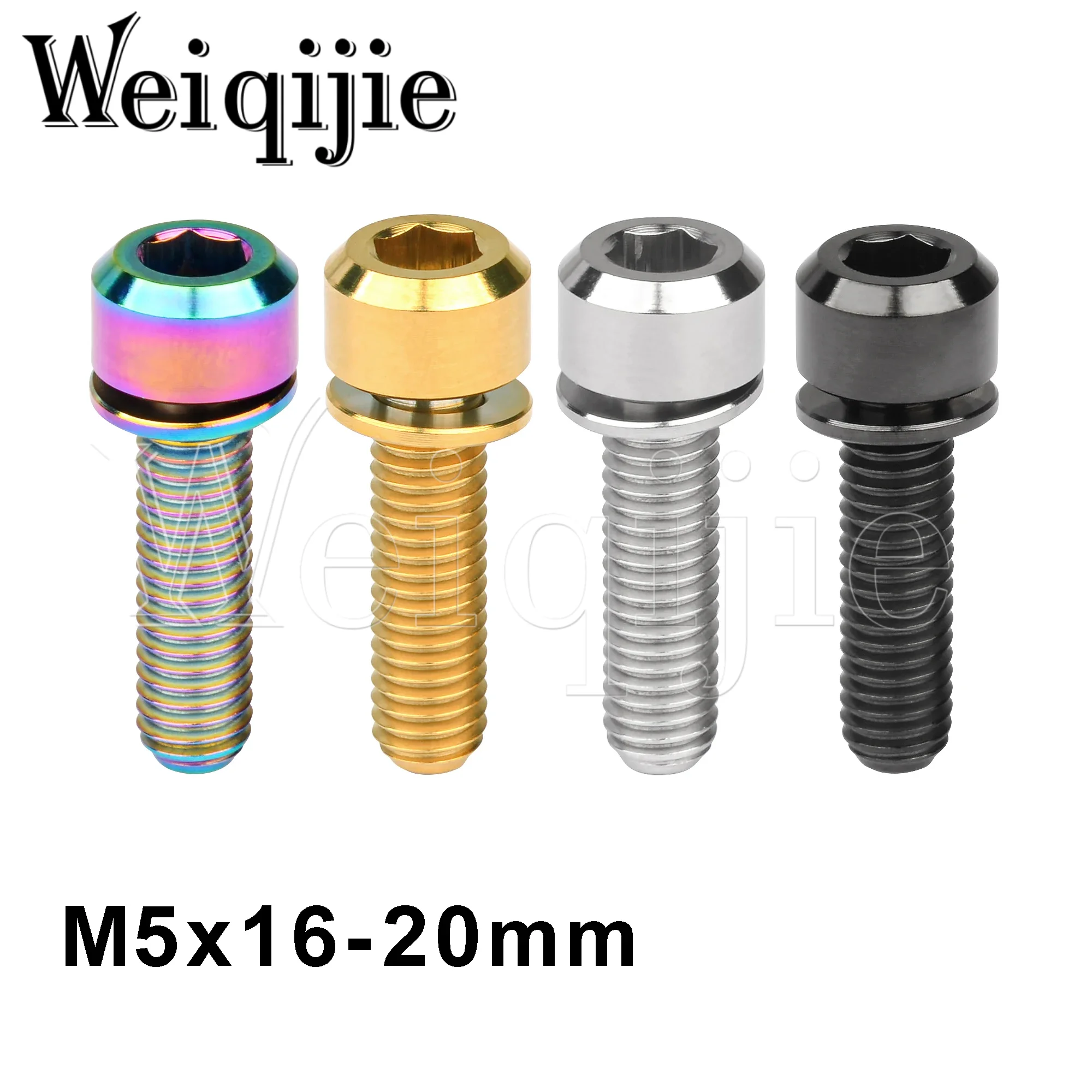 Weiqijie  6Pcs Titanium Bolt M5x16mm 18mm 20mm Titanium Ti Bicycle Stem Screws with Washer for Bicycle Accessory