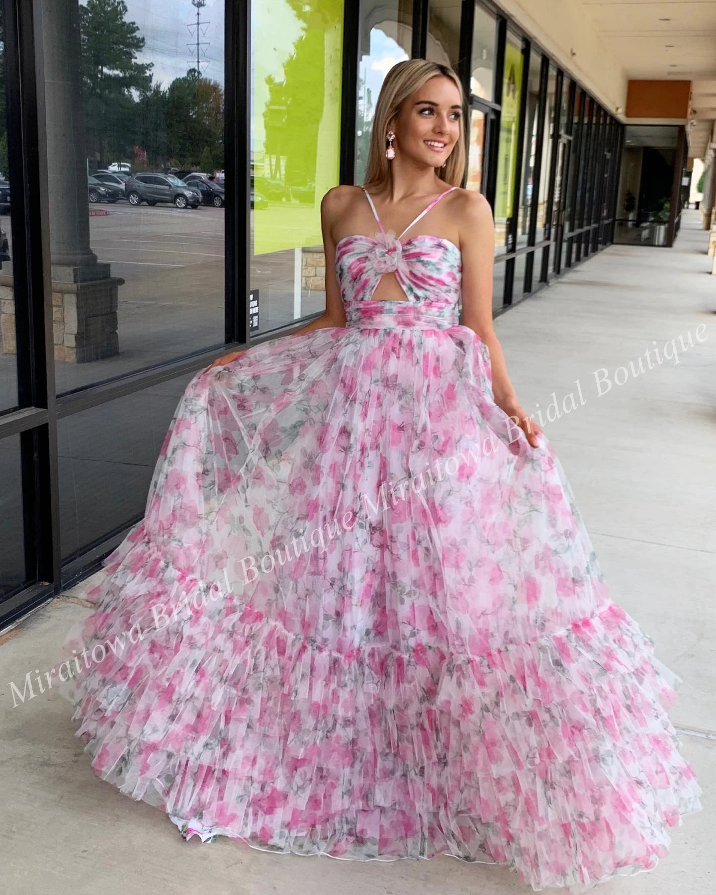 Robe de Soirée Formelle à Imprimé Rose pour Femme, Tenue à Couches Florales, Jupe à Volants, pour Spectacle, Bal, Soirée, Gala, Cocktail, 2k24