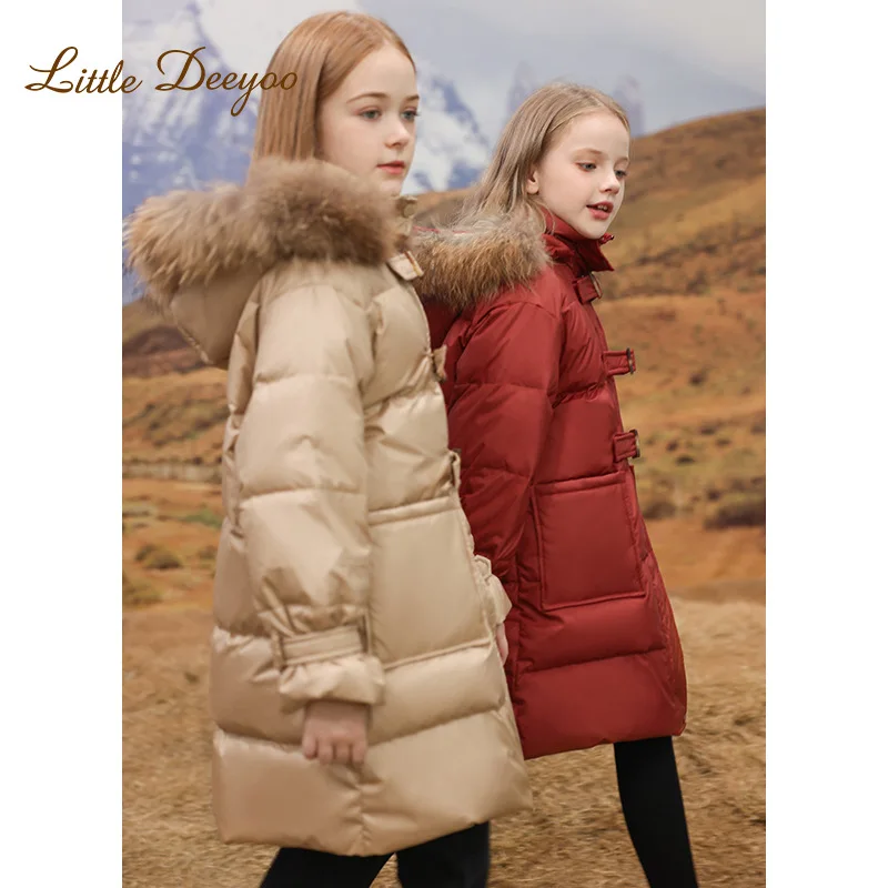 Girls' Down Jacket Winter Long Style Big Fur Collar Jacket Winter Clothing