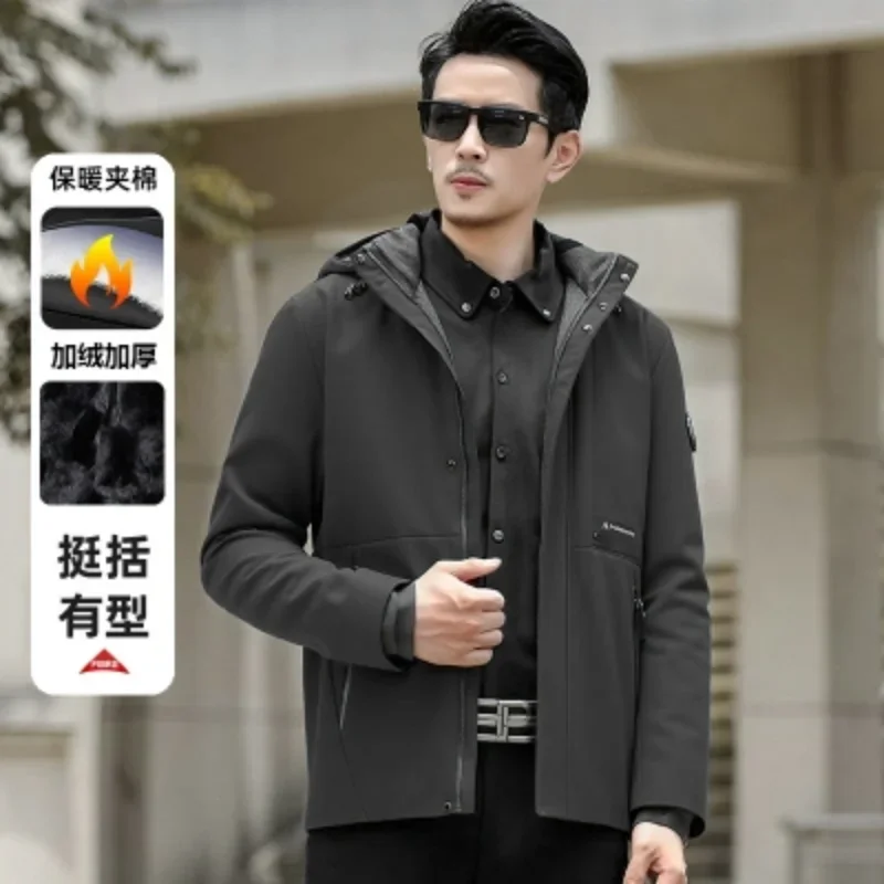 

Зимние куртки, более толстые теплые парки, новая мужская верхняя одежда, зимние пальто, мужские повседневные длинные пуховики с капюшоном, облегающие куртки, комплект из 2 предметов