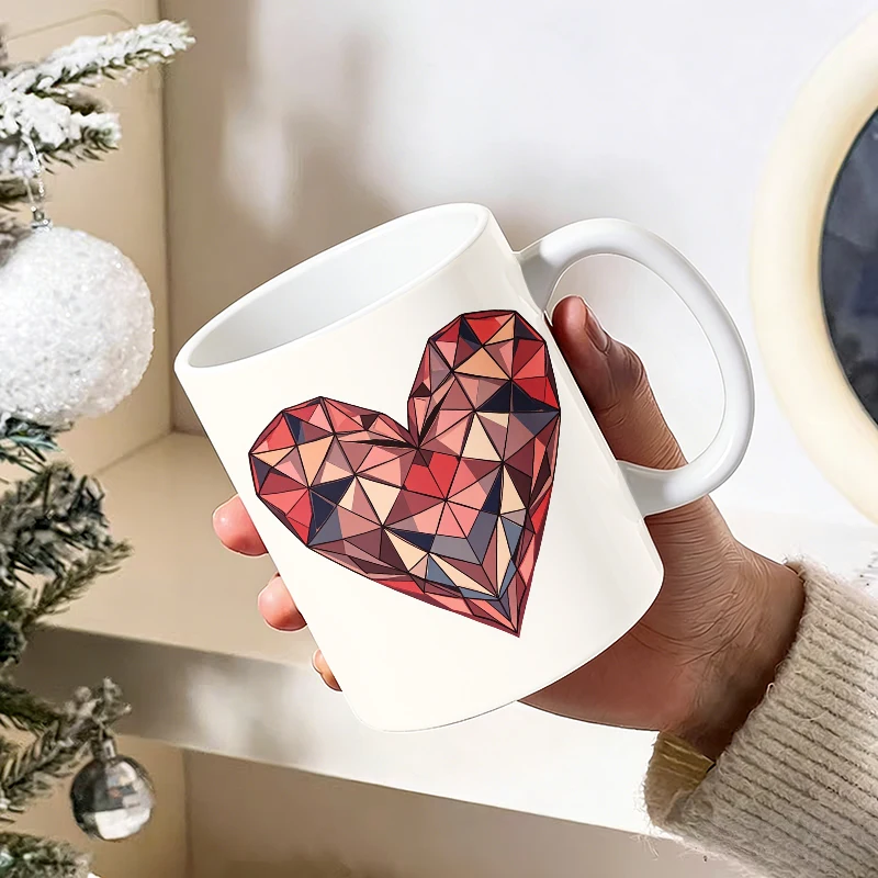 

1pcs geometric polygon diamond heart ceramic cup with handle, creative coffee cup, insulated milk cup, office tea cup