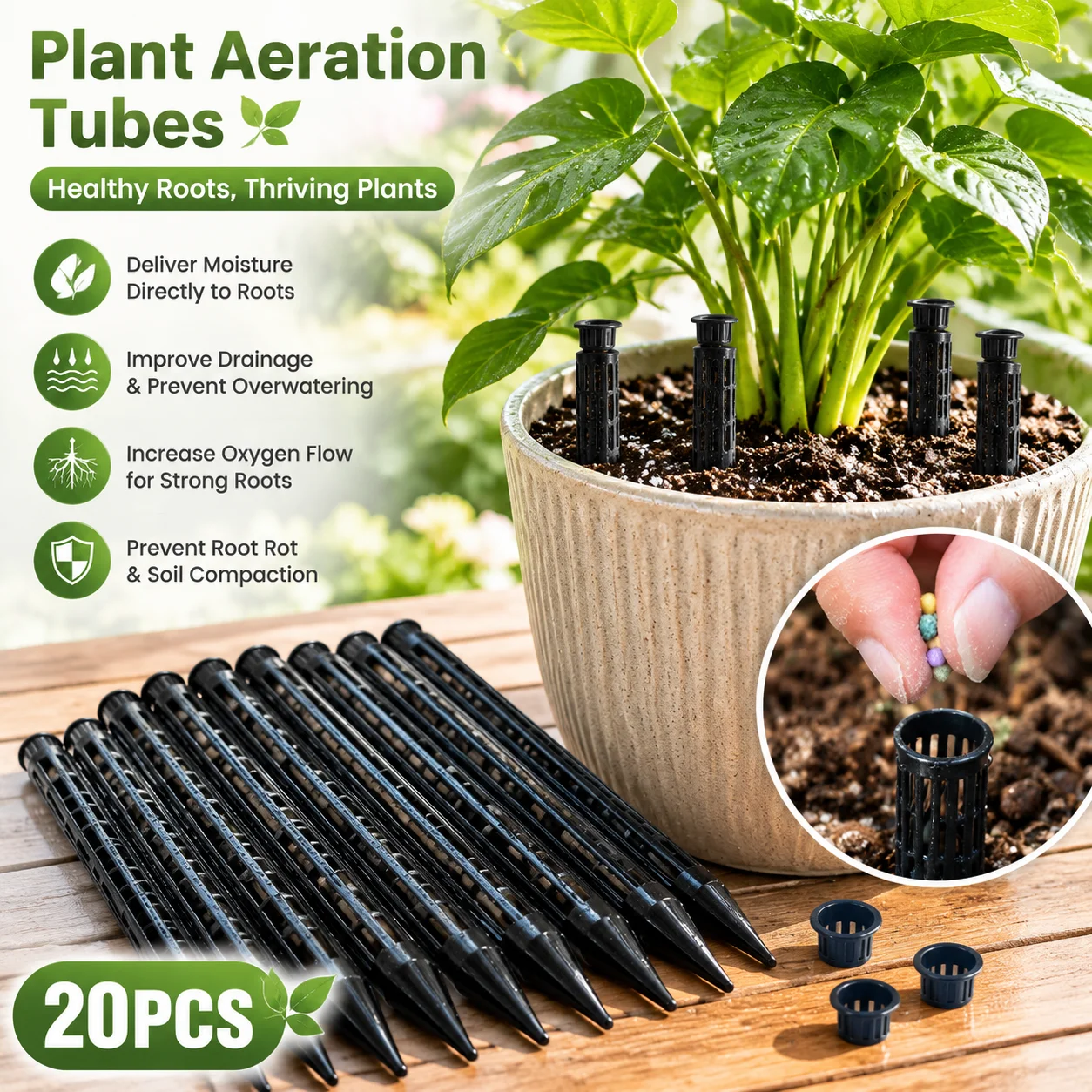 20-100Pcs Plant Pot Drainage Tubes Root Aeration Pipes Improve Root Oxygen Supply Prevent Rot Overwatering Gardening Tools