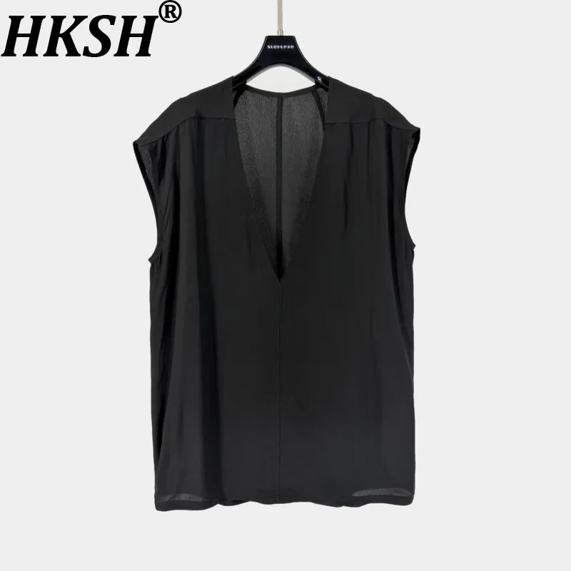 

HKSH Dark Stylish Trendy Fashion Deep-V Tank Top Personality Vest Summer New Men Tide Dark Breathable Sleeveless T-shirt HK19677