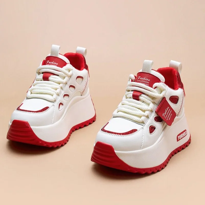 

Осенние удобные дышащие туфли из натуральной кожи 7 см на скрытом каблуке на плоской подошве, кроссовки на танкетке для скейтборда, вулканизированные туфли на массивном каблуке