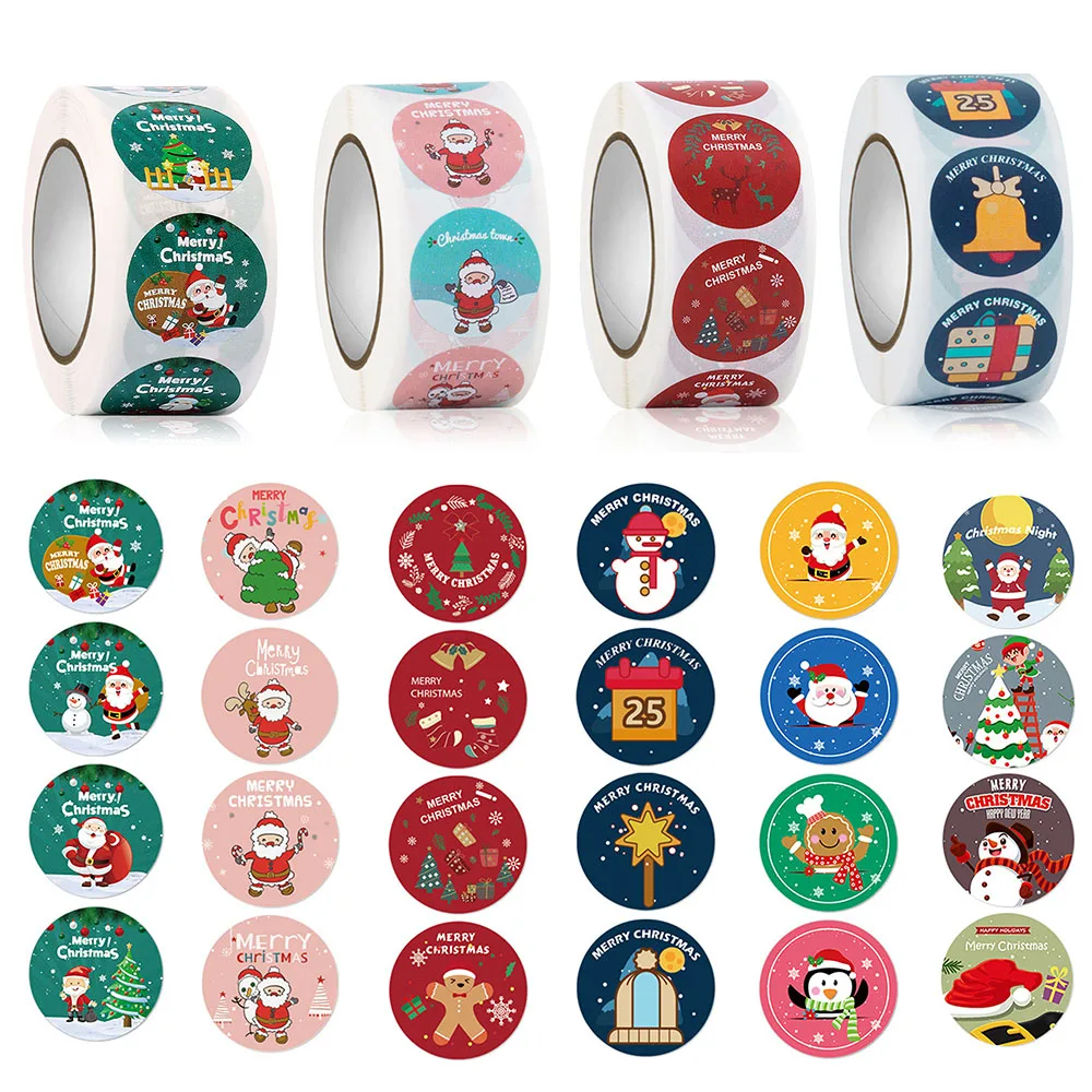 

500Pcs/Roll Christmas Sticker Labels 1 Inch Round Merry Xmas Decorative Envelope Seals Stickers for DIY Cards Gift Boxes Tags