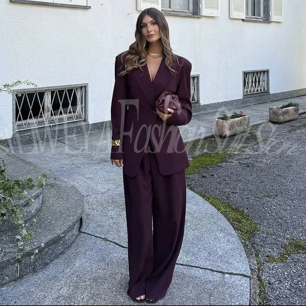 

Elegant Female Suit 2 Pieces Single Breasted Peak Lapel Smart Casual Office Lady Fashion Trousers Trajes De Mujer Elegante