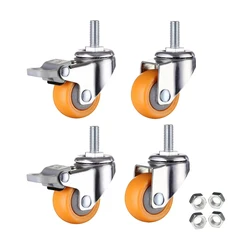 4 Pieces 1.5 Inch Swivel Caster Wheels Polypropylene 360 Degree Threaded Stem Caster Wheel M8 x 20mm, 200lb Total Load Capacity