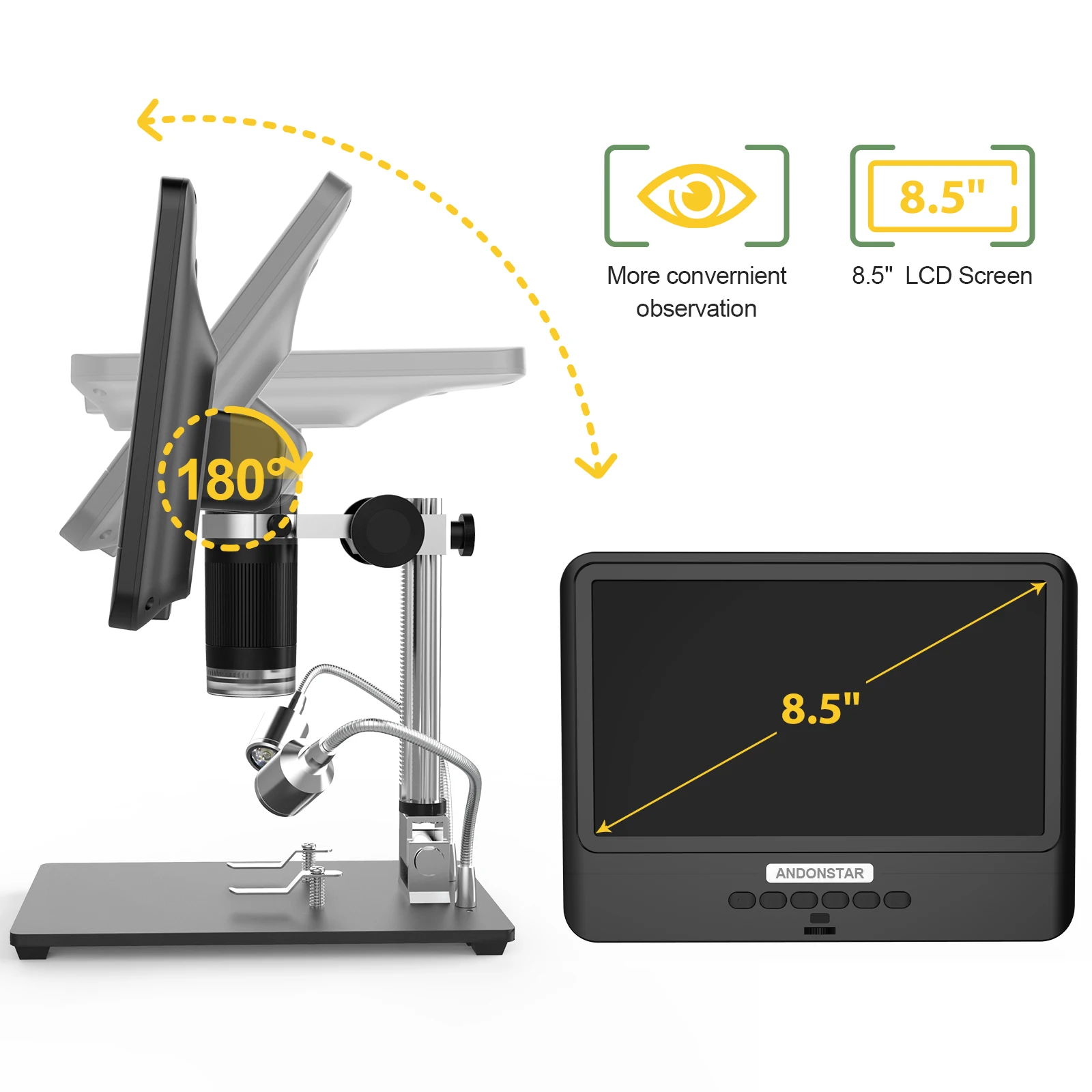 Andonstar AD208S 5X-1200X Digital Microscope LCD Display Screen 1280 * 800 Adjustable 1080P Soldering Tool with Two Fill Lights