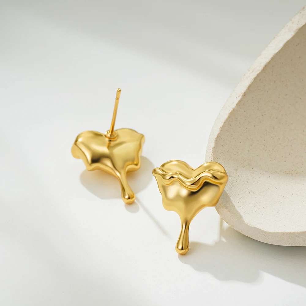Charm Gold Silver Mix Color Liquid Heart Small Stud Earrings for Women French Jewelry Party Gifts Love Dripping Ear Studs Bijoux