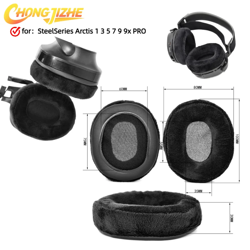 

CHONGJIZHE Replacement Velvet Earpads for SteelSeries Arctis 1 3 5 7 9 9x PRO Headphones Memory Foam Earmuff headset Gamer