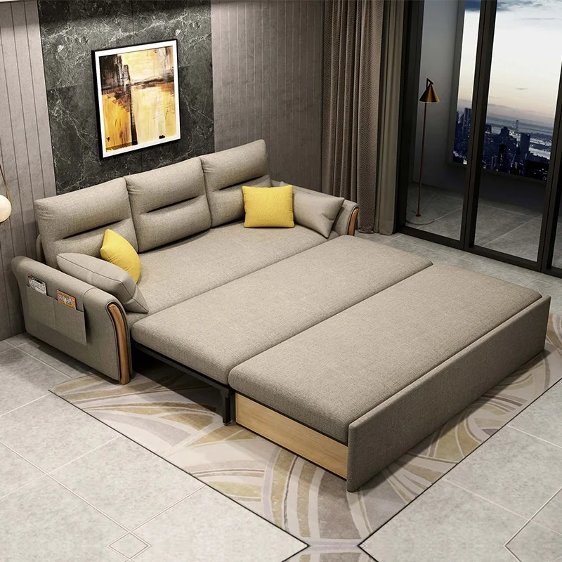 Solid Wood Sofa Bed Living Room Multifunctional Dual-use Foldable Double Retractable Single Bed Can Be Customized Sofa Bed