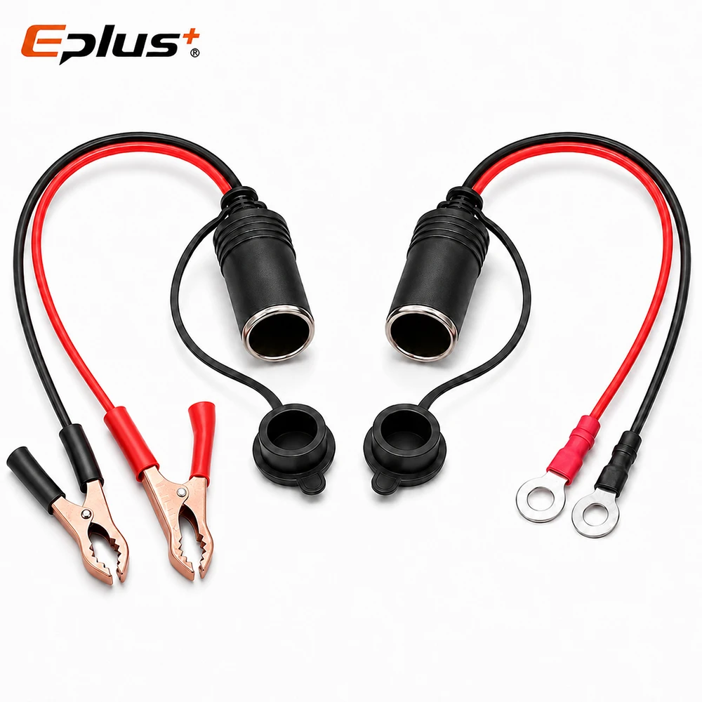 12-18AWG 12V 24V Cigarette Lighter Female Socket Cable Alligator Clips & O Ring Terminals 40-100CM for Car Battery Power Supply