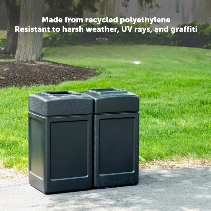 Square Open Top Trash Can, Outdoor Indoor Large Waste Bin Container For Patio Commercial Garage, Heavy Duty Weather Resistant Rubbish Storage Station, Modern Minimalist Design, Black, 1 Pack