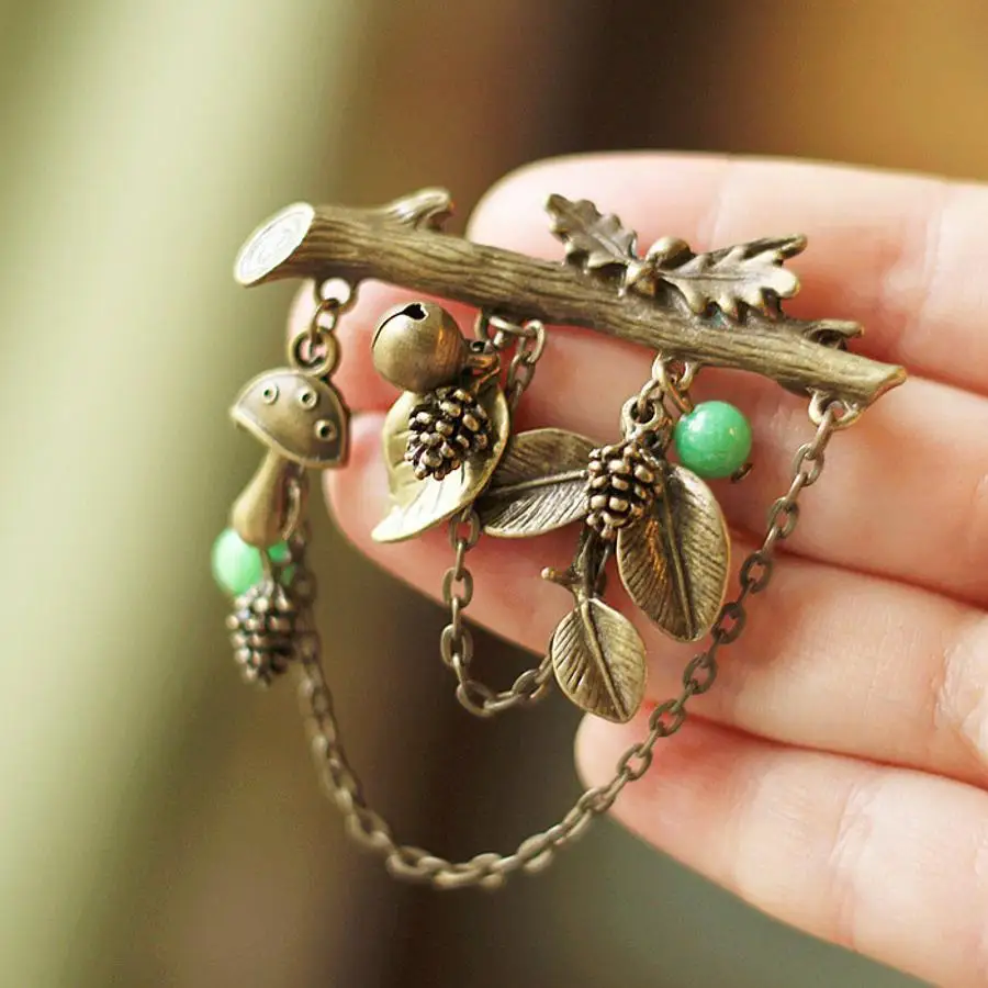 Vintage Bird Brooch Safety Pin Women Leaf Chain Clothing Closure Clip For Dress Cardigan Sweater Shawl Decorative Jewelry Gift