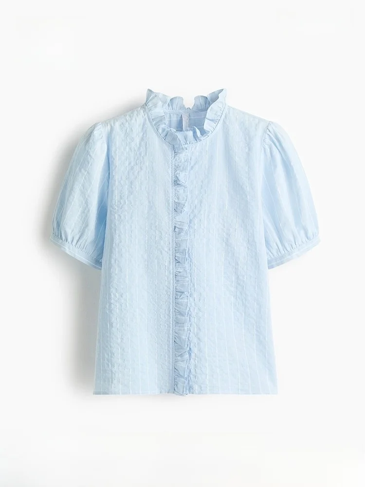 

Женская хлопковая блузка H&M, весна 2026, повседневная, с коротким рукавом, из хлопковой марли, простой крой, на пуговицах