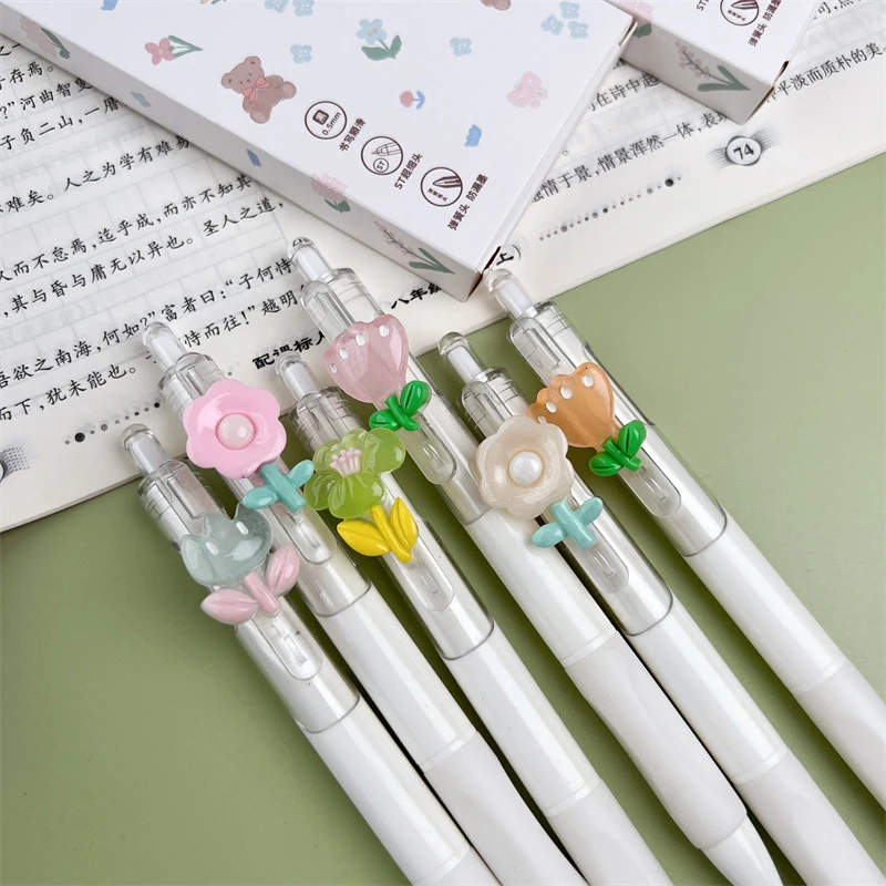 Mini stylos gel fleur encre noire, mignon, style coréen Kawaii, fournitures scolaires et de bureau, cadeaux pour enfants, outils d'écriture