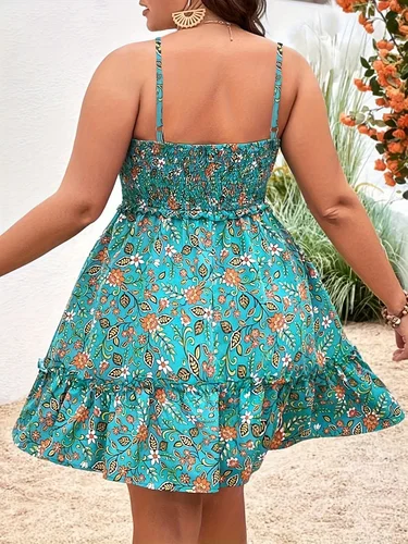Imagen 2 del producto Vestido elegante de verano de talla grande con estampado Floral para mujer, vestidos informales Vintage sin mangas con volantes y tirantes para vacaciones