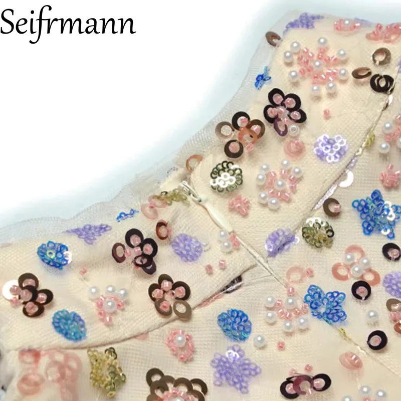Seifrmann 2026 printemps femmes nouvelle mode col en v à manches longues clou perlé taille cintrée à volants bord robe