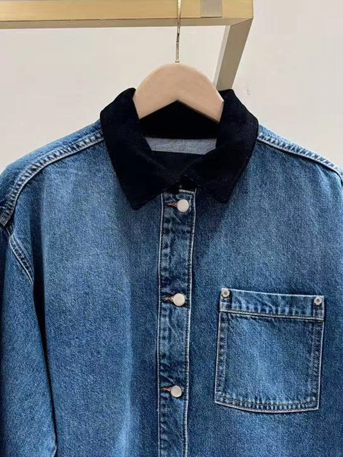 M Home Southern Oil الراقية المرأة Faion الخريف تصميم صغير تحسس Waed خمر طوق الدنيم Jaet ملابس خارجية #2