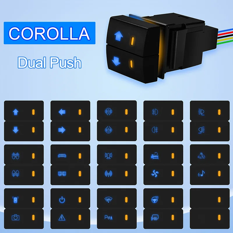 

12V Dual Lens Push Switch Blue & Orange Led ON OFF Button Switch for Toyota RAV4 Camry Hiace Corolla LandCruiser Prado 150Series