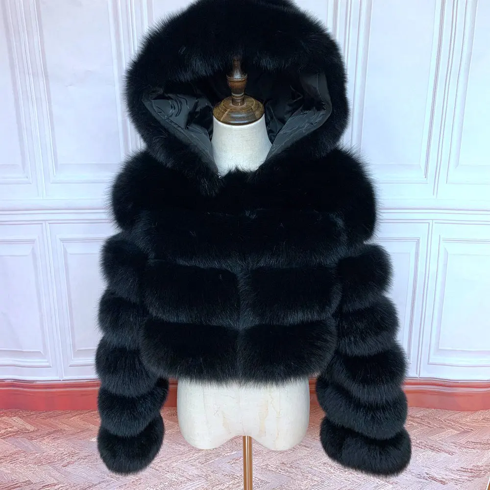 

NEW 100%Winter Women Real Fox Fur Coat Thick Warm High Quality Full Sleeves New Natural Fur Fashion Hooded Short Jacket