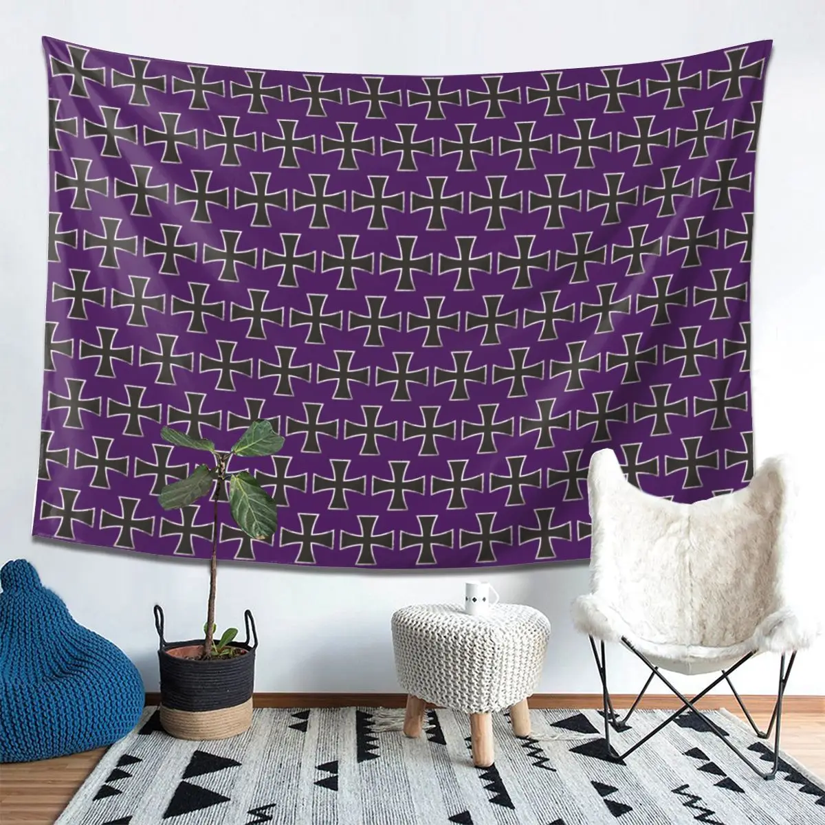 German Iron Cross Tapestry Wall Hanging Aesthetic Home Decor Tapestries for Living Room Bedroom