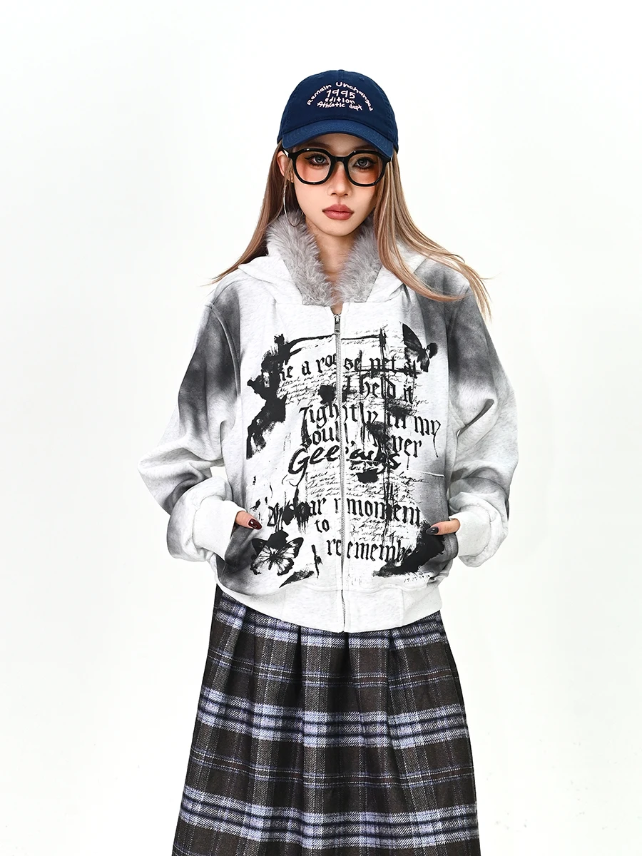 

Женская толстовка Street Sle свободного кроя с воротником из искусственного меха, весенняя новинка, утепленная куртка для повседневной носки