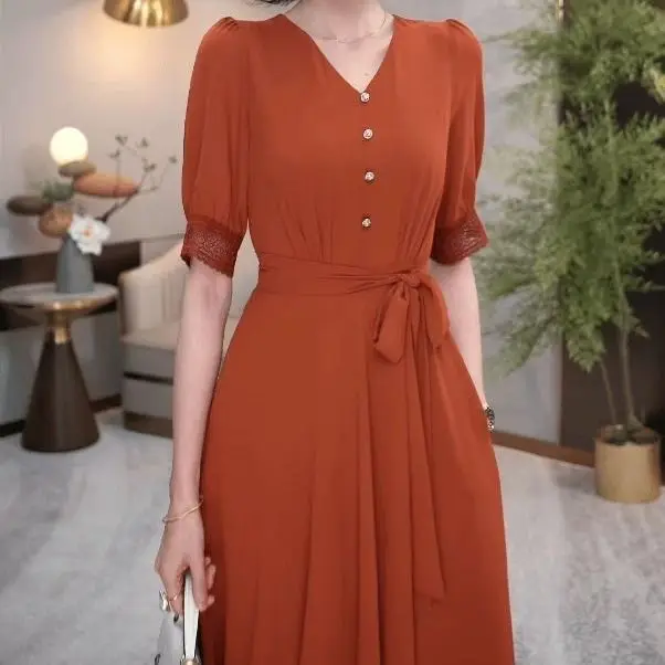 

Элегантное женское летнее однотонное платье А-силуэта, повседневное винтажное офисное платье для женщин, сексуальное платье с V-образным вырезом и короткими рукавами, облегающее, во французском стиле S297