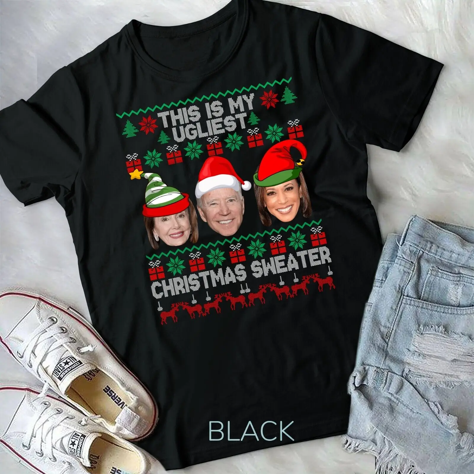 This Is My Ugliest Christmas Sweater Funny Joe Biden Kamala Unisex T-shirt