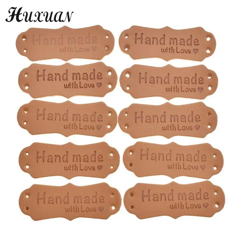 50Pcs PU Leather Tags Handmade With Love Labels Sewing Craft DIY Knittin Tags