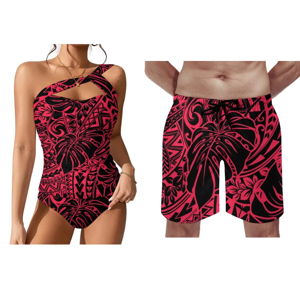 Maillots de bain personnalisés pour hommes et femmes, bikini de couple, maillots de bain de tempérament d'artiste, bord de mer, île du Pacifique, pantalons de plage