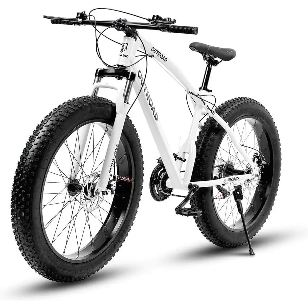 

Outroad Mountain Bike at Tire with 4-Inch Tire 26 inch Wheels, 21 Speed with High Carbon Steel e, Double Disc Brake and ront Sus