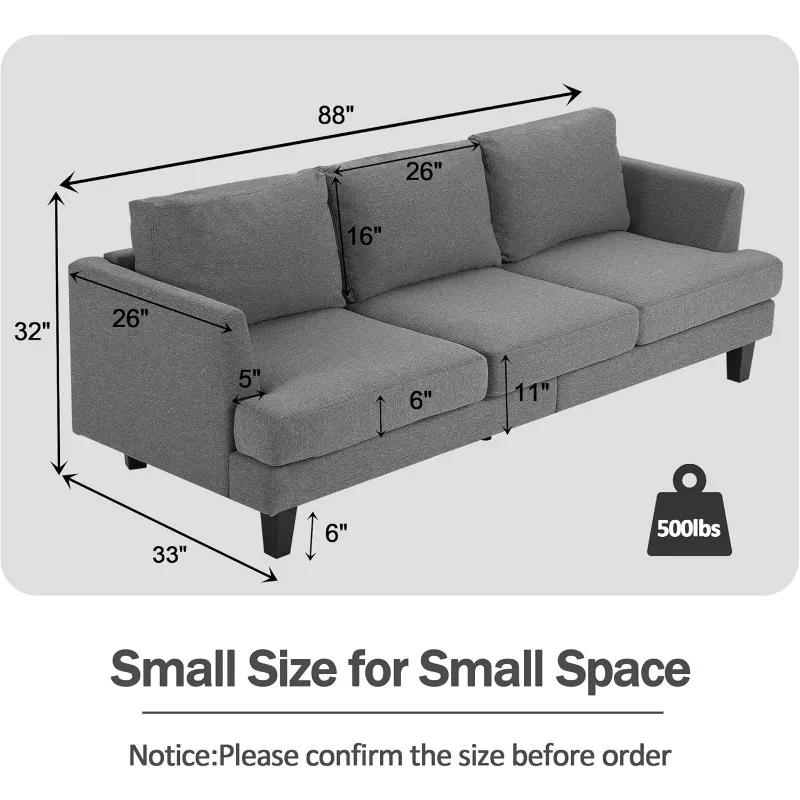 3 Seater Sofa Couch with Deep Seats, 88