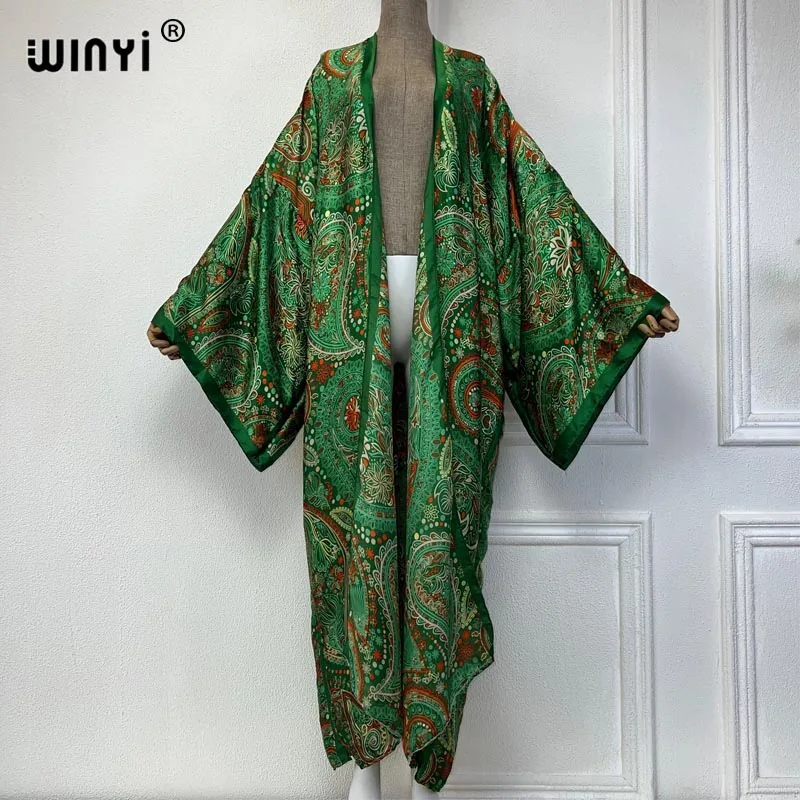 Moda kimono Africa odzież plażowa okrycia klasyczny nadruk kardigan stroje plażowe dla kobiet vestidos stroje kąpielowe jedwabny feelcoat