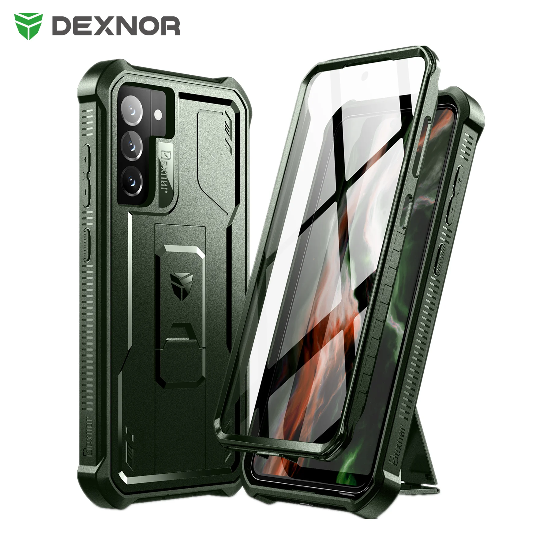 Dexnor for Samsung Galaxy S21 FE Case Shockproof Holder Shell Armor Rugged Military Bracket Case With Built-in Screen Protector