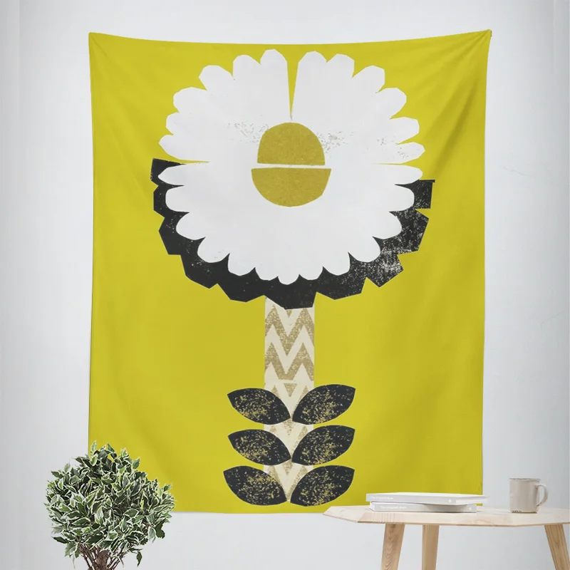 Abstract Botanical Morandi Tapestry Geometric Figures Cafe Bar Wall Cloth Home Decor Tapestry Machine Washable