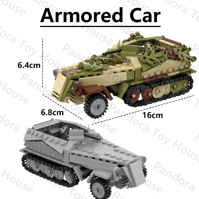 WW2 MOC Military Building Block Tank Action Armored Car Weapon Mortar Vehicle Figure Muzzle Brake Gun Accessories Toys