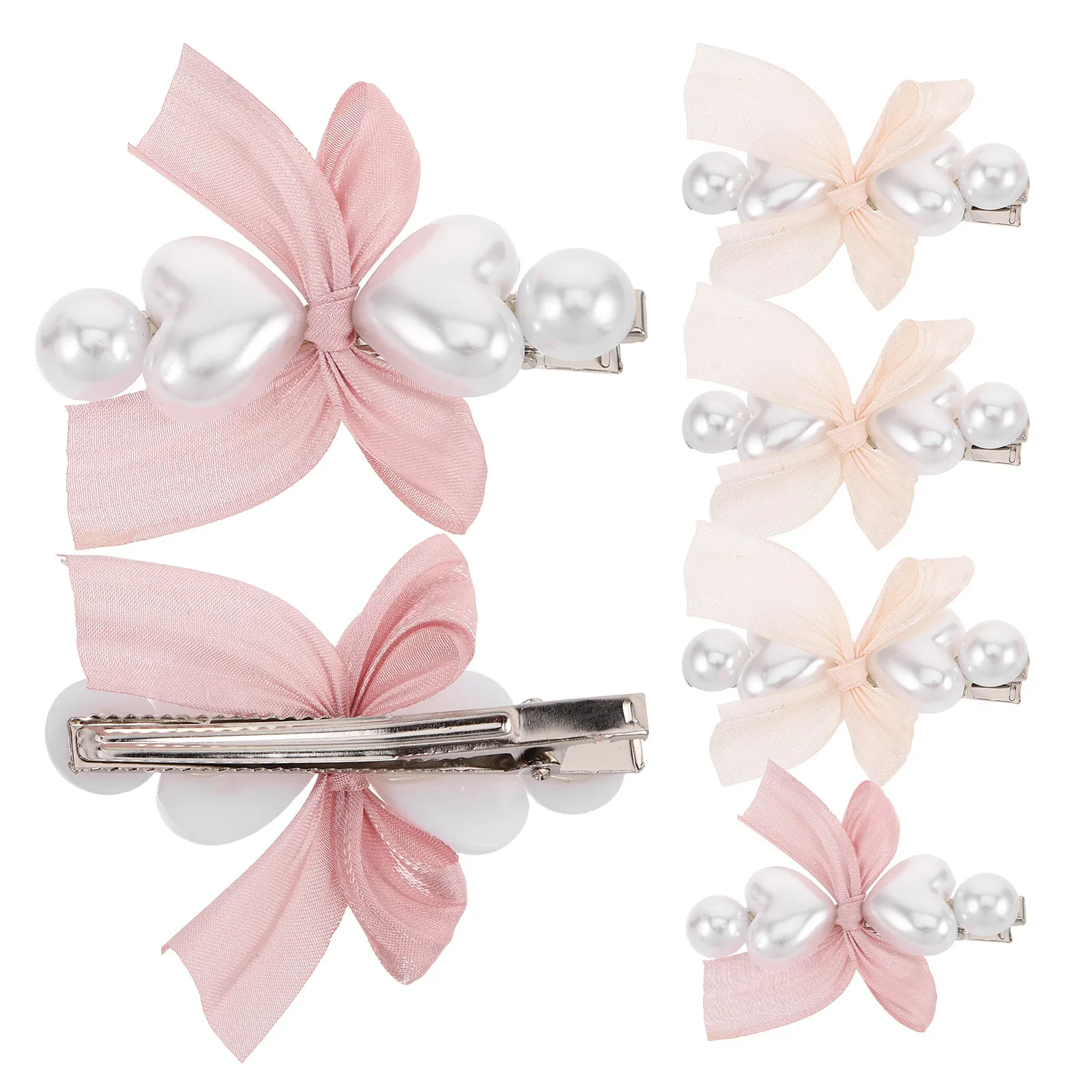 

6Pcs Elegant Bow Hair Clips for Women Soft Beige Pink Duckbill Barrettes Styling Hair Accessories for Daily Wear Wedding Party