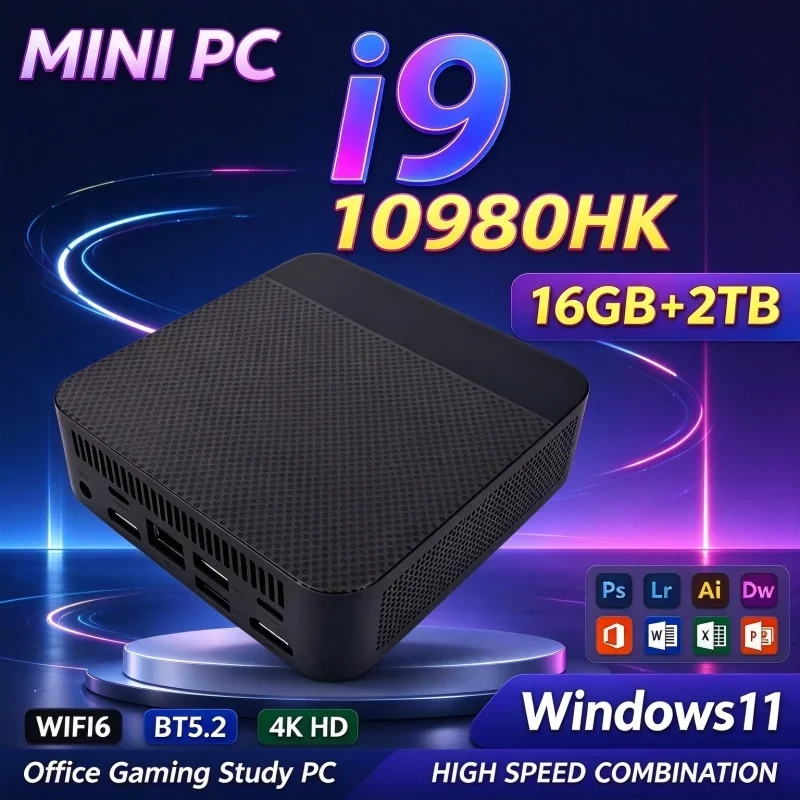 New High Speed Mini PC Intel I9 10980HK Windows11 16GB RAM 1TB or 2TB SSD WiFi6 BT5.2 4K Portable Gaming Office Computer Host