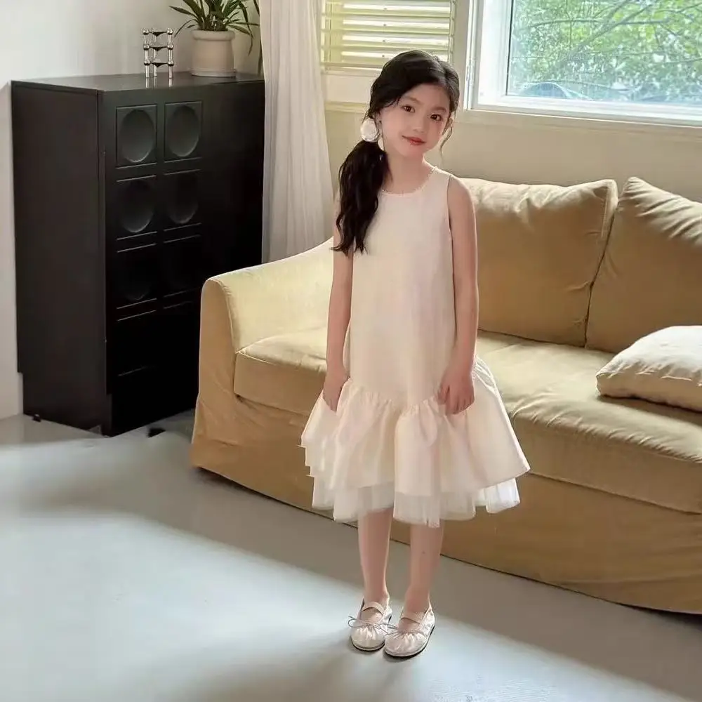 

2026 New Kids Girls Sweet Princess Dress Cute Sleeveless Vest Dress Toddler Baby Outfit 2-7 Years for 90-140cm
