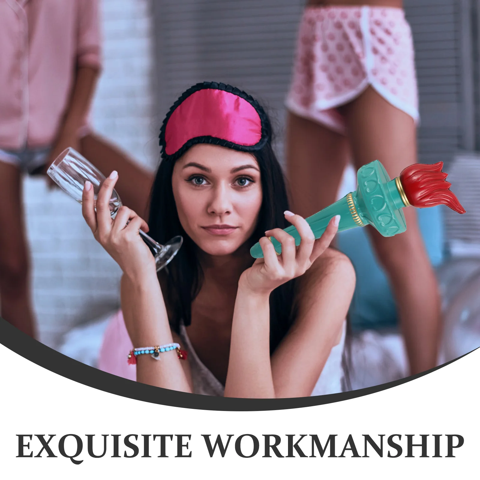 تمثال الحرية الشعلة واقعية المحمولة الدعامة ل 4th من يوليو زي ديكور الحفلات الوطنية نفخ لهب النار وهمية #2