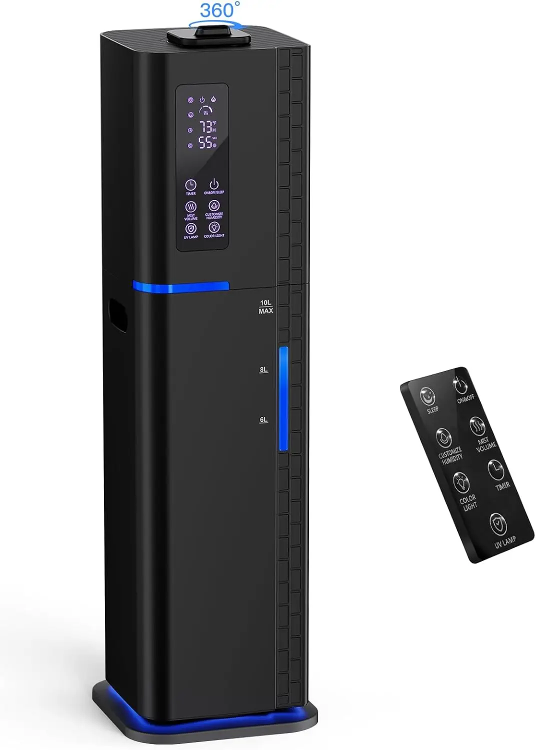 

Ультразвуковой увлажнитель воздуха с холодным туманом на 10 л для больших помещений, 60 часов работы, бесшумная конструкция с верхним заливом и таймером