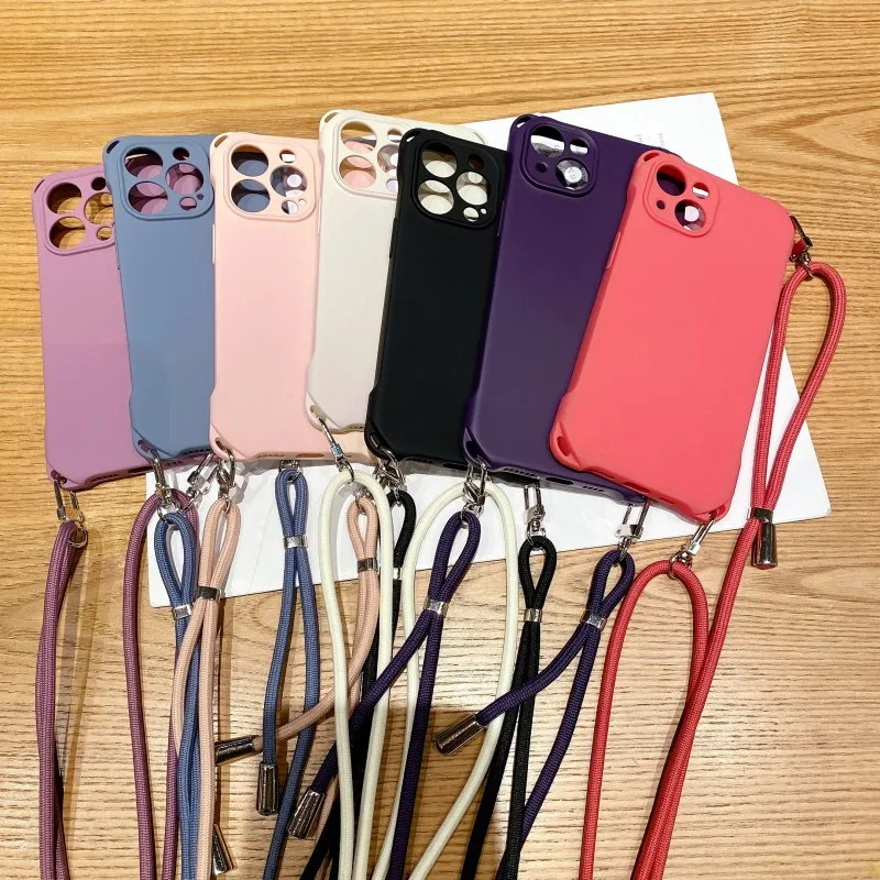 Lanyard Case For iPhone 16 15 14 12 13 11 Pro Max 16 Plus 16P TPU Shockproof Adjustable Crossbody Cord Necklace Strap Soft Cover