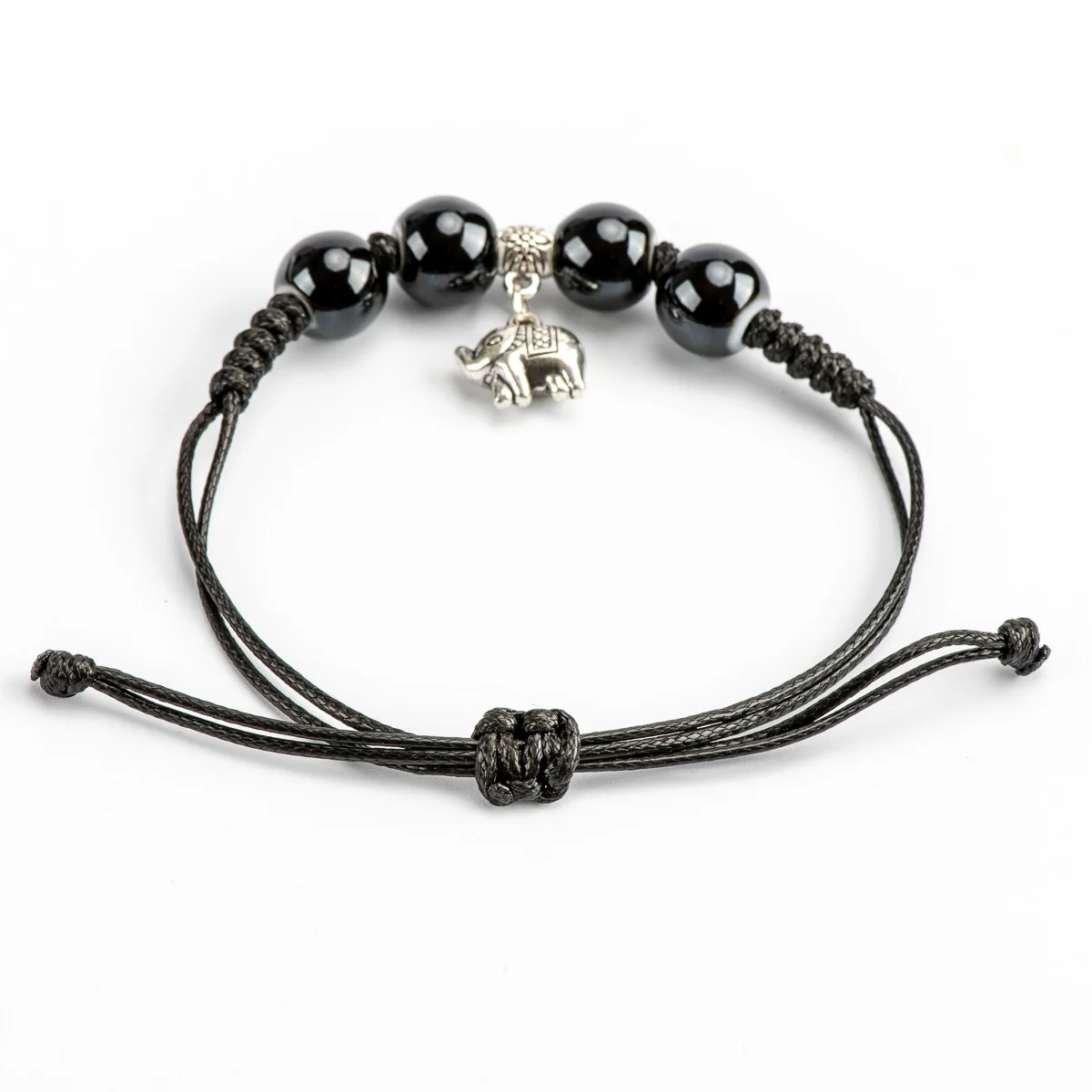 Ceramic Beads Hand-made Bracelets for women Elephant Pendant Ajustable Black bead bracelet #HY518